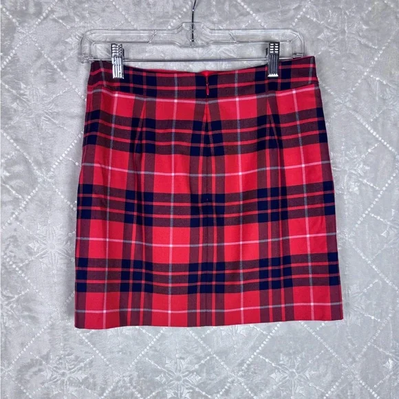 J.Crew Red Tartan Plaid Wool‑Blend A‑Line Mini Skirt Size 0 - Picture 3 of 10